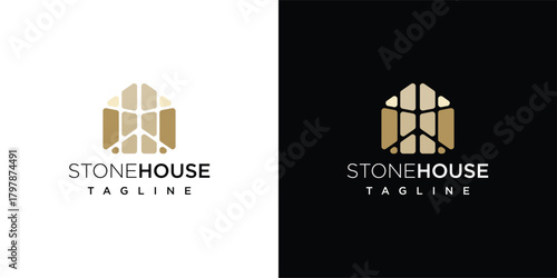 Stone house logo design vector icon illustration.	
