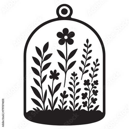 Floral Terrarium Icon in Silhouette Style