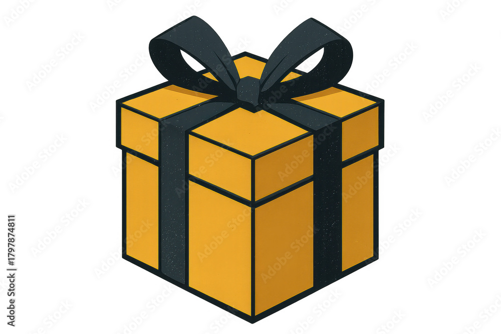 Obraz premium Yellow gift box with a black ribbon, celebrating special occasions, presenting a surprise, a festive event concept