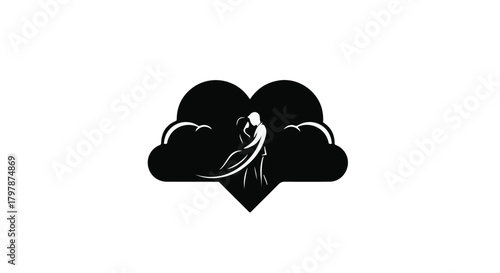 Embrace of love within a heart cloud, symbolizing romantic connection and devotion.