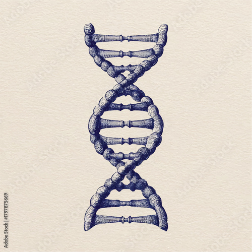Vintage Style DNA Strand Illustration Medical Science and Biology Research Genetic Code and Molecular Structure with Textured Background Educational and Scientific Visual Aid