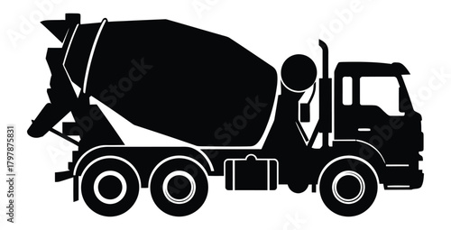 Silhouette of a cement mixer truck on a white background for construction projects use