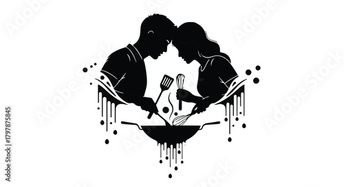 Couple cooking together with love and passion in the kitchen, sharing a moment of connection