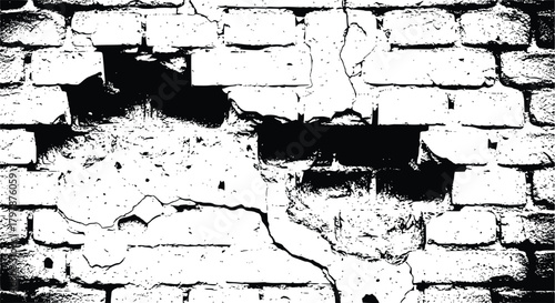 Pixel Brick Wall Texture – Retro Urban Decay, Cracked Surface & 8-Bit Ruin Design in Black and White