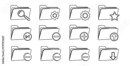 Collection of folder icons with different symbols representing various file operations