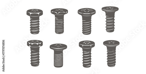 Various types of screws in a vector format for construction and engineering projects