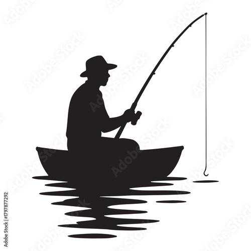 silhouette of a fisherman with fishing rod