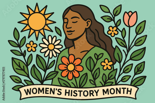 Empowered woman surrounded by nature and flowers celebrating women s history month