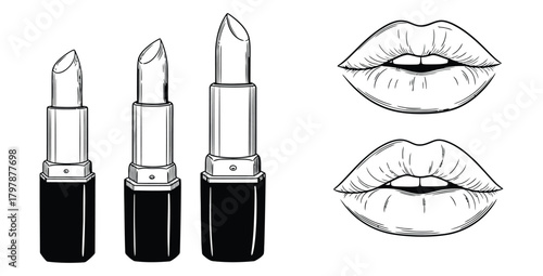 Elegant lipstick collection with detailed lip illustrations for beauty and fashion design