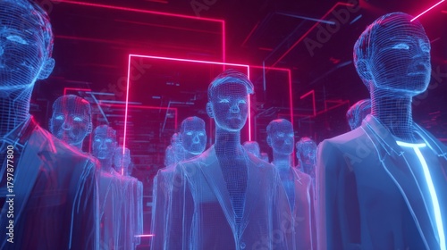 Fototapeta Naklejka Na Ścianę i Meble -  Futuristic Digital Avatars Representing Human Expressions in Virtual Space