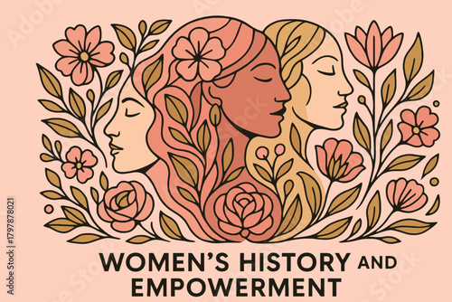 Diverse women s faces surrounded by flowers symbolizing strength and empowerment