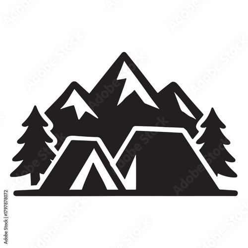Mountain Camping with Tents Silhouette