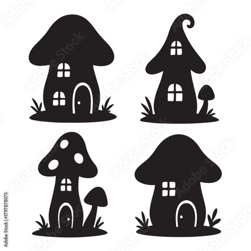 Mushroom Houses Silhouette