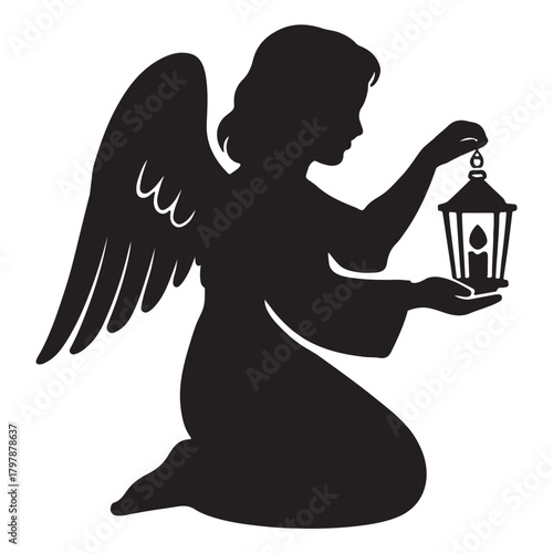 Lantern Angel Silhouette,Praying Divine Figure