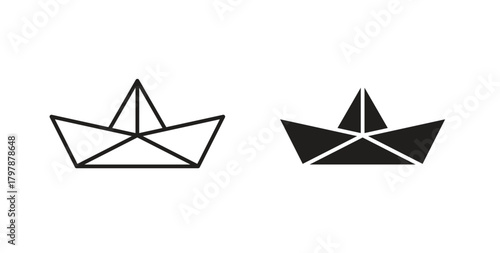 Paper boat icon with editable stroke and flat vector pack
