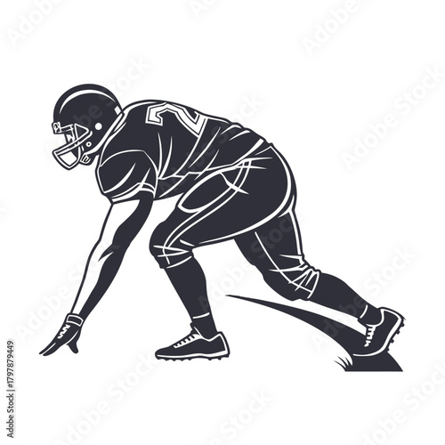 Dark silhouette of American football player in ready stance vector