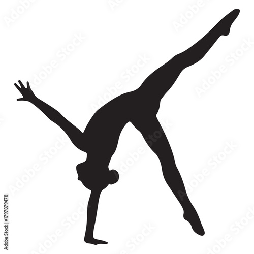 Gymnast Performing Cartwheel Silhouette, Athletic Fitness Vector
