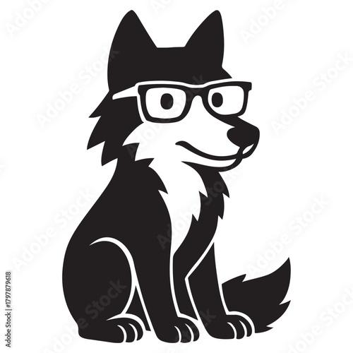 Stylish Wolf Silhouette with Glasses, Wild Animal Vector Graphic