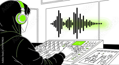 Digital audio workstation session: music production setup with sound engineer at work