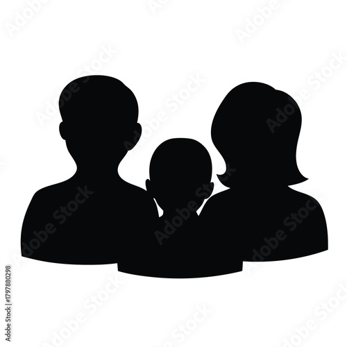 Silhouette image depicting a family unit consisting of mother, father, child