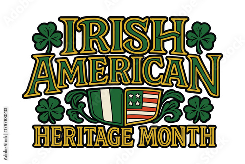 Celebrate irish american heritage month with shamrocks and a blended flag design