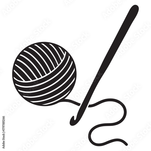 Crochet Hook with Yarn Ball Vector Icon Illustration
