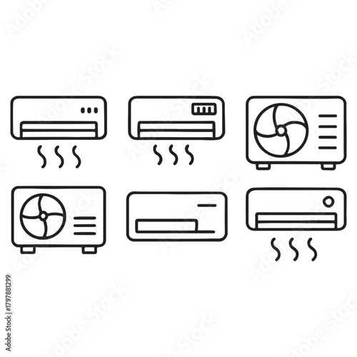 Tableau sur toile Air conditioner editable stroke outline icons set vector