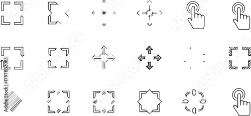 Collection of various icons representing different actions like zoom, focus, and touch gestures