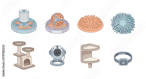 Pet accessories collection: innovative toys and modern essentials in soft pastel shades