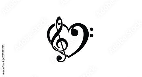 Heart symbol formed by treble and bass clefs, representing love for music.