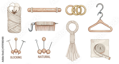 Knitting and crochet tools: yarn, needles, and natural craft accessories