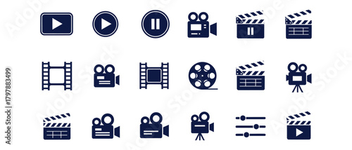 Collection of vector icons representing film production and video editing elements