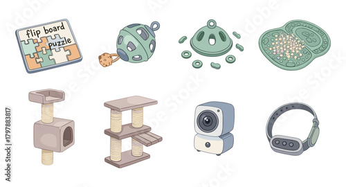 Charming pet toys and accessories in watercolor style for playful fun