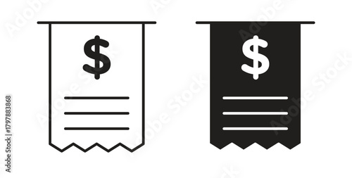 Receipt icon with editable stroke and flat vector pack