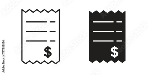 Receipt icon with editable stroke and flat vector pack