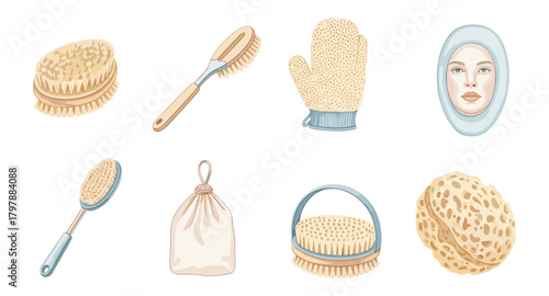 Skincare tools and accessories collection in soft pastel colors