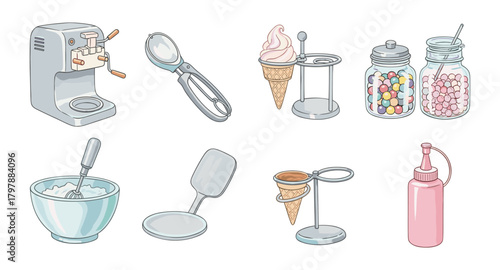 Cafe and dessert tools in watercolor style illustrations