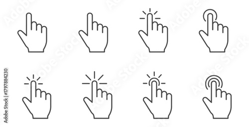 Hand cursor icons showing finger pointing and clicking for website and app interfaces