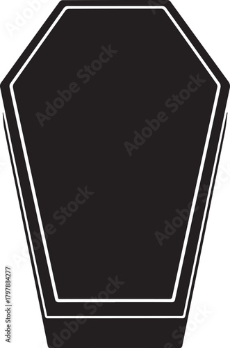 Stylized black coffin icon with white outline