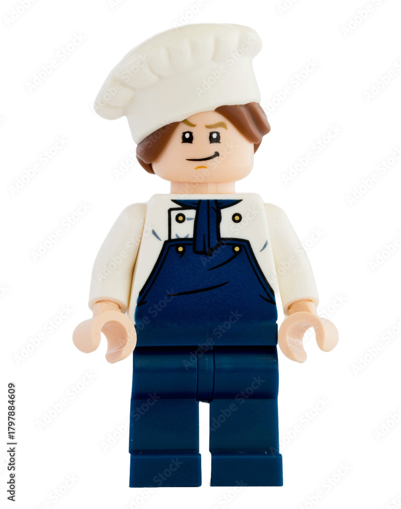 Naklejka premium Dortmund - Deutschland 13. November 2025 - Lego Figur Koch in Latzhose - Studio Aufnahme