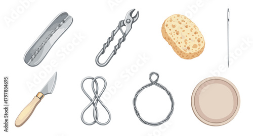 Sculpting tools set with wire cutter, needle, soap, and loop tool for crafting