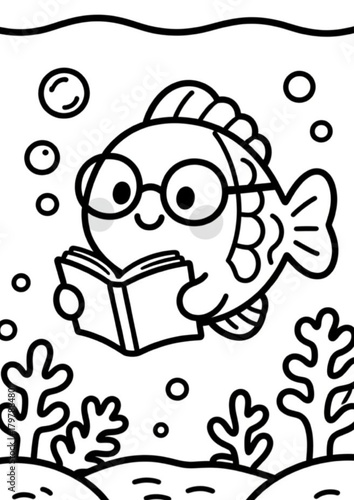 Magical Underwater World” is a series of 15 coloring illustrations with a title page. This children’s set features charming underwater characters and ocean scenes that inspire creativity.