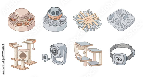 Pet accessories collection: interactive toys, feeding bowls, and more