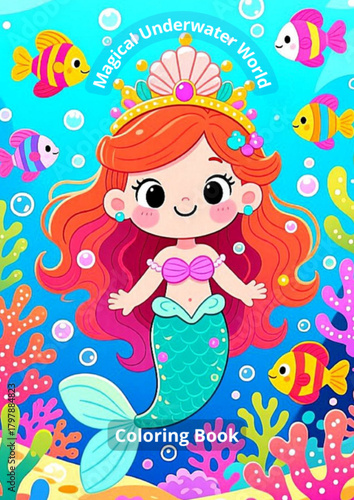 Magical Underwater World” is a series of 15 coloring illustrations with a title page. This children’s set features charming underwater characters and ocean scenes that inspire creativity.