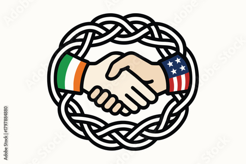 Symbolic handshake between ireland and america within a celtic knot border