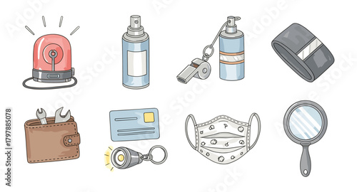 Essential everyday items in hand drawn style with light practical designs for modern living