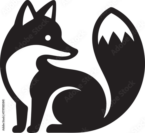 Elegant stylized black and white fox icon logo design on white