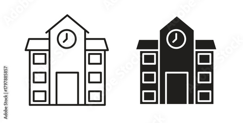 school icon with editable stroke and flat vector pack