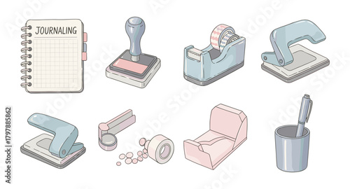 Pastel office supplies for journaling and creative projects in a modern workspace