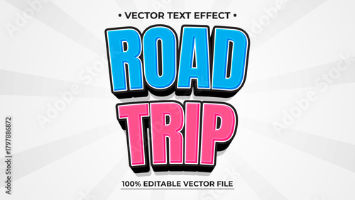 Editable Road Trip Text Effect in Blue and Pink with Vector File
